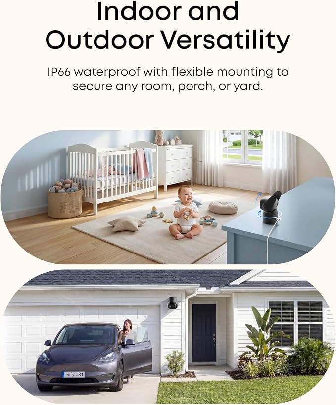 eufy Security Indoor/Outdoor Camera C31, IP66, Spotlight-Free Color Night Vision,360° Coverage Pan and Tilt, AutoTracking,AI Human/Vehicle/Pet/Cry Detection,24/7 Recording,Black (No Subscription) - Image 5