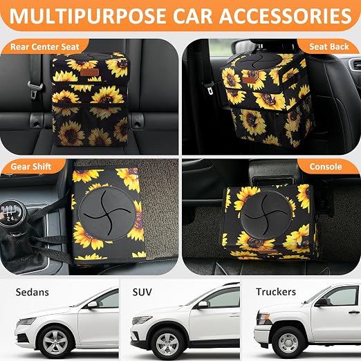 Vankor Car Trash Can for Car Cute,Bag Bin Hanging Waterproof Automotive Garbage Cans Leak Proof Vehicle Trash Can Sunflower - Image 5
