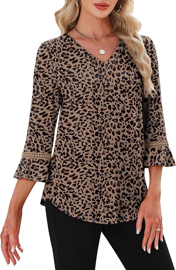 WIHOLL Womens Blouses Dressy Casual 3/4 Length Sleeve Tops Lace Trendy 2026 Spring Summer V Neck Shirts Vacation Outfits - Image 3