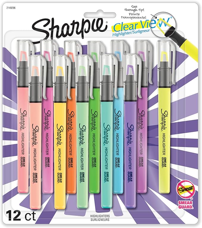 Sharpie Clear View Highlighters, With See-Through Chisel Tip, Assorted Colors, 12 Count - School, Teacher, Office Supplies by Unknown