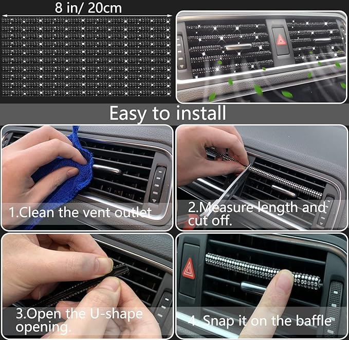 NBTEPEM 27 PCs Black Bling Car Accessories Set for Women, Steering Wheel Covers Universal Fit 15 Inch, Bling License Plate Frame, Bling Phone Holder, Bling Car Coasters (Black Diamond) - Image 6