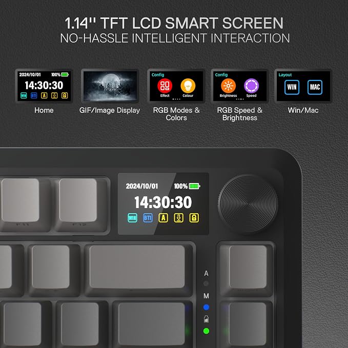 Redragon K724 PRO Wireless 81-Key Gasket Gaming Keyboard, TFT Screen & Knob | Easy-Control LED Info Display, 0-Delay Tri-Mode, Cushioned 5-Layer Noise Dampening for Creamy Thocky Sound, Compact 80% Size - Image 3