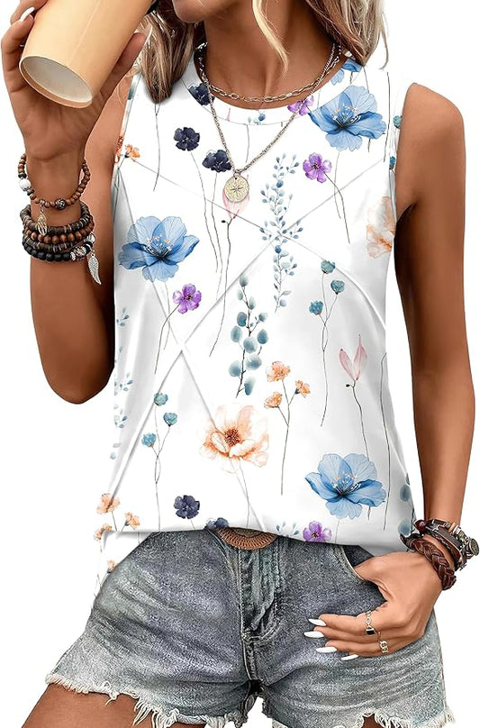 WIHOLL Women's Sleeveless Summer Crewneck Loose Fit Tank Tops by WIHOLL