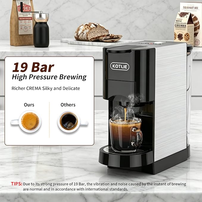 5 in 1 Single Serve Coffee Maker for K-Cup Pods, Nespresso Original, Dolce Gusto, ESE 44mm and Ground Coffee, 19 Bar Espresso Coffee Machine with Fast Brewing for Home Kitchen Office, Classic - Image 3