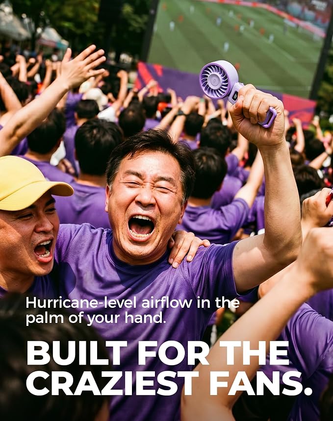 Diveblues Portable Turbo Fan, Purple Personal Neck Fan, Small Travel Fan | 7.4m/s High Speed, 180° Foldable 4-in-1, 100 Speed Stepless Control, USB-C Rechargeable - Image 2