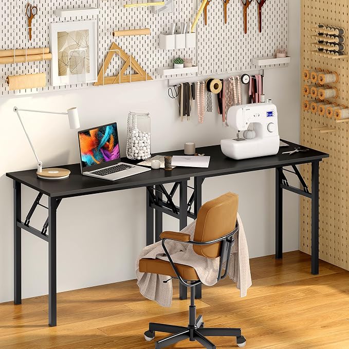 Need Office Computer Desk 39.3 Inch Sturdy Folding Laptop Table Black | Black Frame Writing Gaming Work Table/Foldable Home Office Desk/Sewing Table, No Assembly Required - Image 4