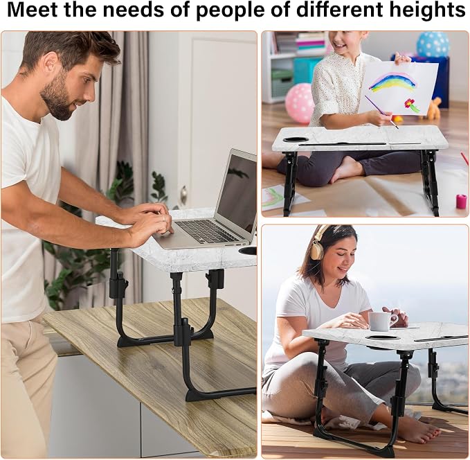 Lap Desk for Bed, Adjustable Laptop Desk with USB Charging Port, Storage Drawer & Bookshelf — Foldable Bed Desk for WFH & Students, 23.6" Desktop Fits 19" Laptop, Non-Slip, Light Stone Texture - Image 6