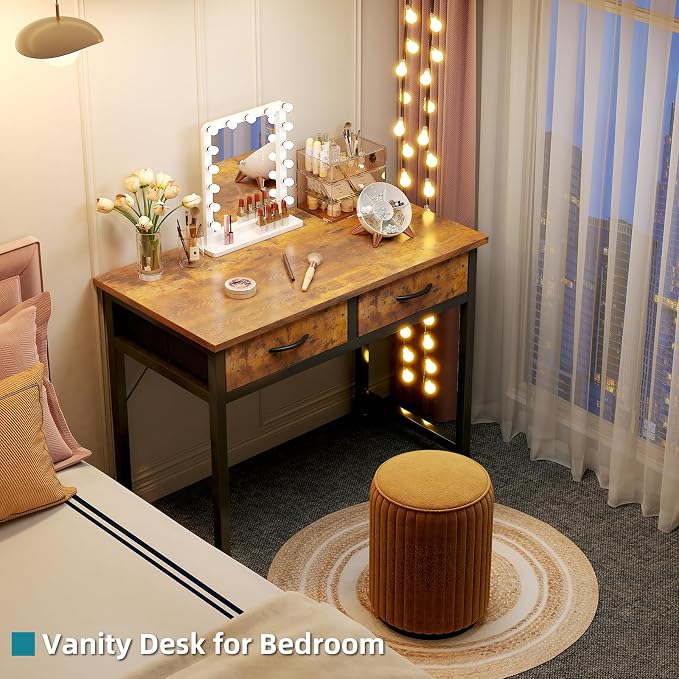 CAIYUN Computer Office Desk for Small Space with Fabric Drawers, Home Office Desk for Bedroom with Side Pocket and Hook, 31 Inch Brown Kid’s Desk, Writing Desk, Study Table and Work Desk - Image 7