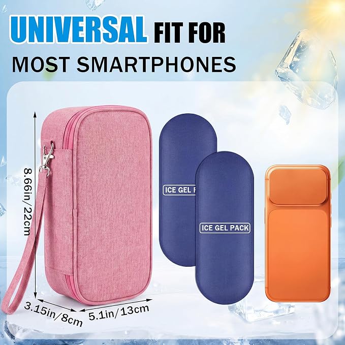 Phone Cooler Bag for Beach, Portable Phone Cooling Pouch with 2 Reusable Ice Packs, Keeps Cool in Extreme Heat for Car Pool Hiking, Extends Battery Life, Fits All Smartphones(Pink,Fabric) - Image 2