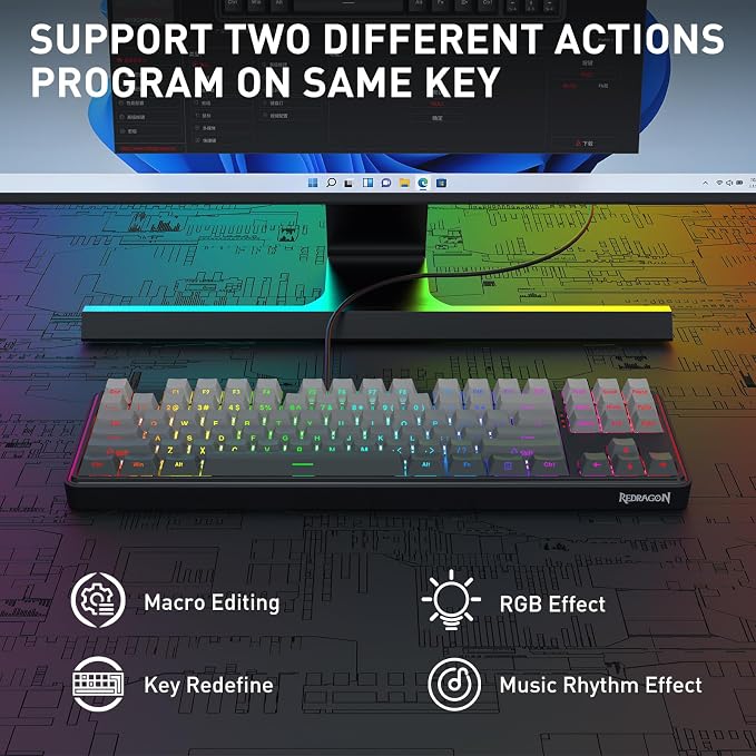 Redragon K707 HE Rapid Trigger Gaming Keyboard, 87 Keys TKL Wired Mechanical Keyboard w/Hyper-Fast Actuation Hall Effect Magnetic Switch, Actuation Point Adjustable, Side Printed PBT Gradient Keycaps - Image 7