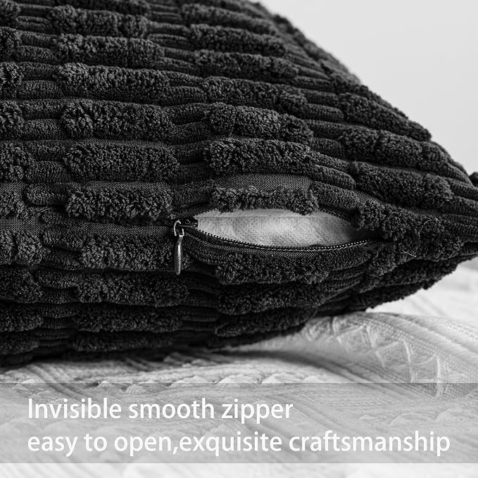 Aegero Pack of 2 Corduroy Decorative Throw Pillow Covers 16x16 Inch Soft Striped Pillow Covers Modern Farmhouse Home Decor for Sofa Living Room Couch Bed（Black） - Image 3