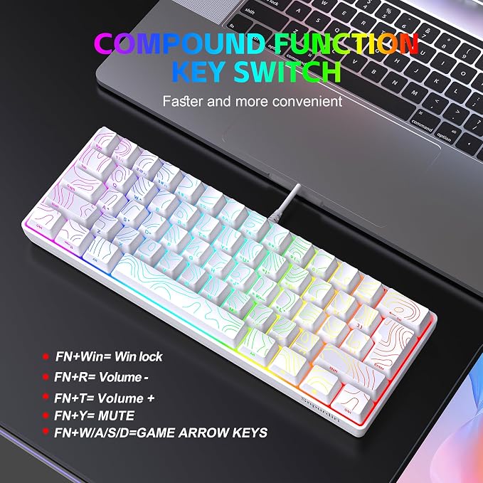 Snpurdiri 60% Wired Gaming Keyboard, 61 Keys RGB Contour Line (White) | Backlit Ultra-Compact Small Gaming Keyboard for PC/Mac Gamer, Typist, Travel, Easy to Carry on Business Trip - Image 4