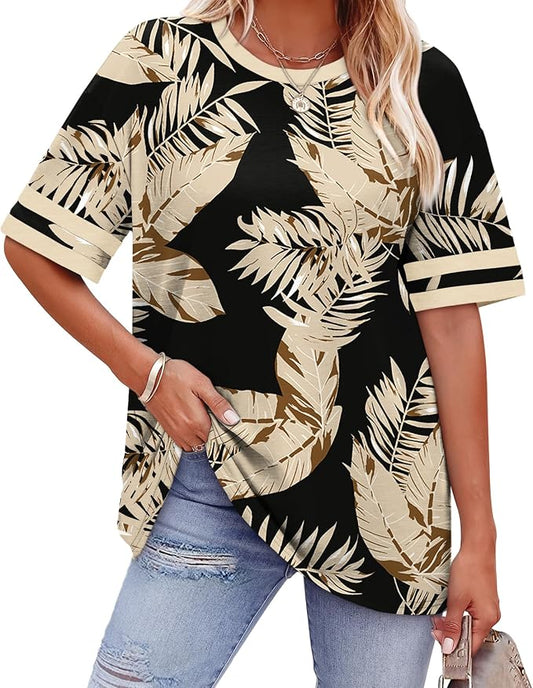 WIHOLL Womens T Shirts Loose Fit Short Sleeve Tees Crew Neck Color Block Summer Tops 2026 Fashion by WIHOLL