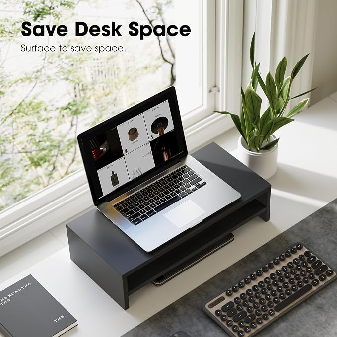 FITUEYES Monitor Stand - 2 Tier Computer Monitor Riser with 21.3 Inch Shelf, Wood Desktop Stand for Laptop Computer Screen, Desk Organization, Office Supplies - Image 5