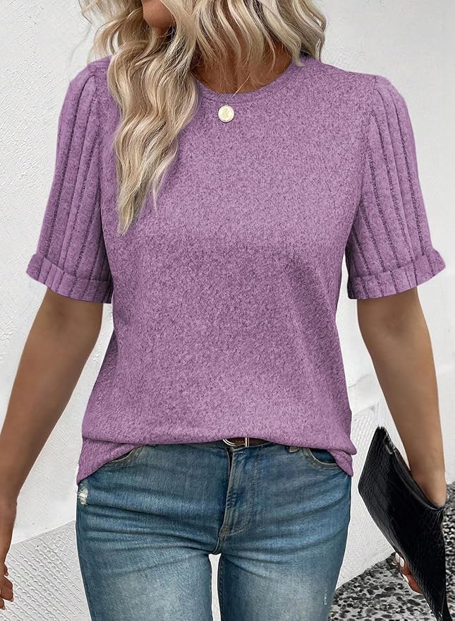 SHEWIN Women's Short Sleeve Summer Tops Crewneck Knit Solid Loose Casual Basic T Shirts Tee Blouses - Image 2
