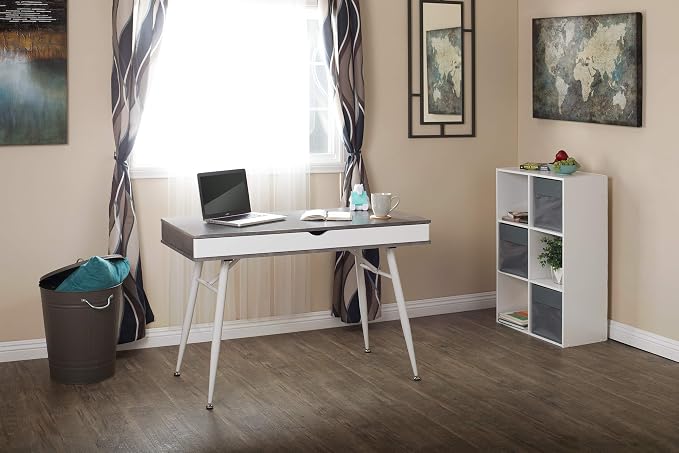 Calico Designs 51252 Alcove Modern Large Split Drawer in White/Cement Gray Desk with Storage - Image 14