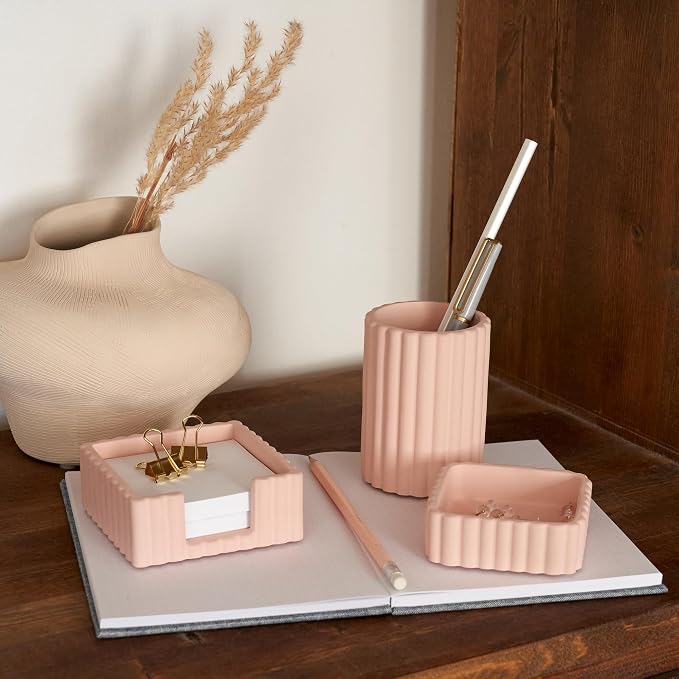 Aesthetic Desk Organizer Set of 3 For Your Office - Sturdy Concrete Desktop Accessories For Women Enhance Any Office Decor - Set incl. Pen Holder, Paperclip Storage & Sticky Note Holder for Teacher - Image 7