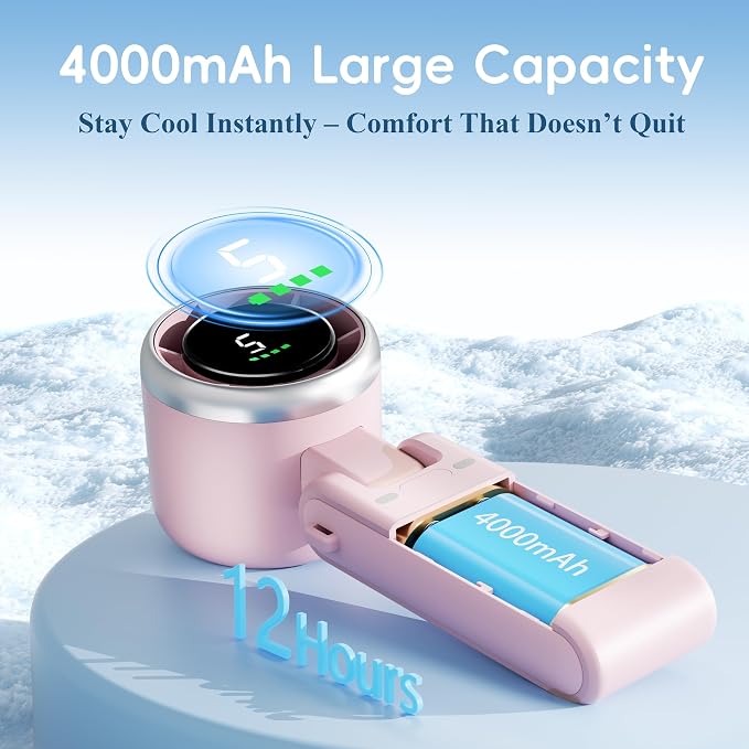 Morelax Personal Handheld Fan,High-Speed Turbo Fans,5-Speed with LED Display,Powerful Motor,4000mAh,USB Rechargeable Portable Cooling Fan for Outdoor Activities,Travel,Working,Pink - Image 7
