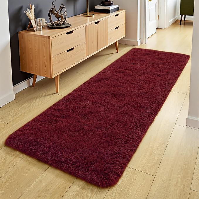 Tepook Soft Runner Rugs for Bedroom 2x6 with Rubber Backing, Burgundy Red Fluffy Rugs for Hallway, Shag Bedside Rug Fuzzy Plush Carpet for Living Room Dorm Nursery Indoor Home Decor - Image 4