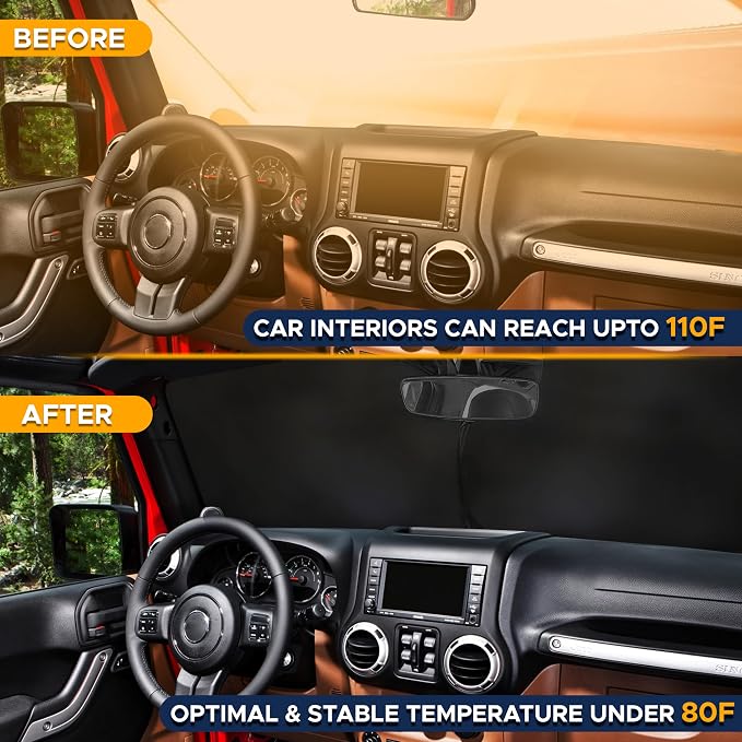 EcoNour Jeep Windshield Sunshade | Sun Visor for UV Rays & Heat Protection | Suitable for Wrangler, Gladiator | Jeep Accessories for Wrangler | X-Small - 60x21 Inches - Image 6