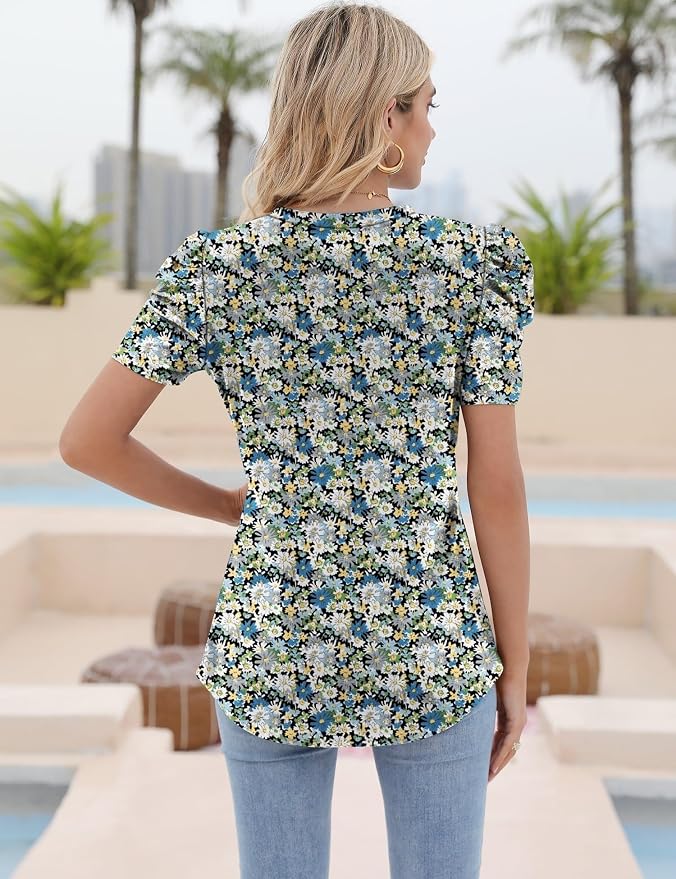 Ivicoer Puff Short Sleeve Shirt for Women Eyelet Tops Summer Crewneck Blouse Loose Fit S-XXL - Image 5