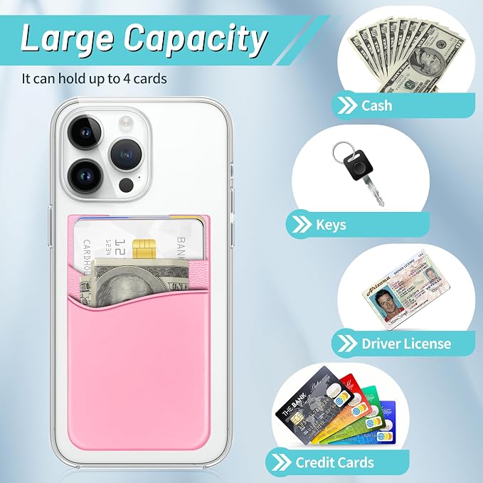 SHANSHUI Card Holder for Back of Phone, Ultra Slim Double Silicone Phone Card Holder Adhesive Stick on Wallet Pocket Pouch Seelves Compatible for iPhone and Android Phones (Multi-Colors/10pcs) - Image 2