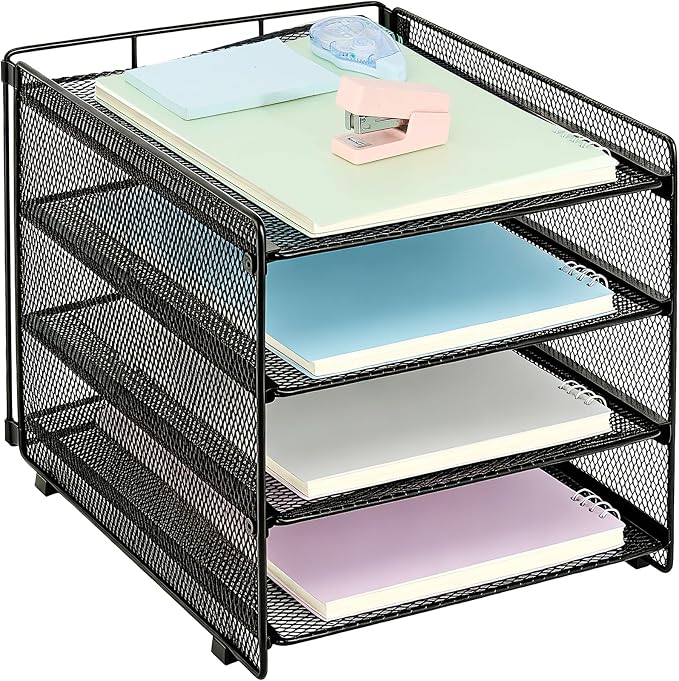 OPNICE 4-Tier Paper Organizer Letter Tray, Desk Organizers and Accessories, Office Desk Accessories, Desktop File Organizer for Office, Home or School, Black by OPNICE