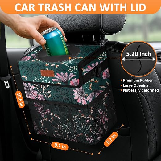 Vankor Car Trash Can for Car Cute, Bag Bin Hanging Waterproof Automotive Garbage Cans Leak Proof Vehicle Trash Can Navy Floral - Image 2