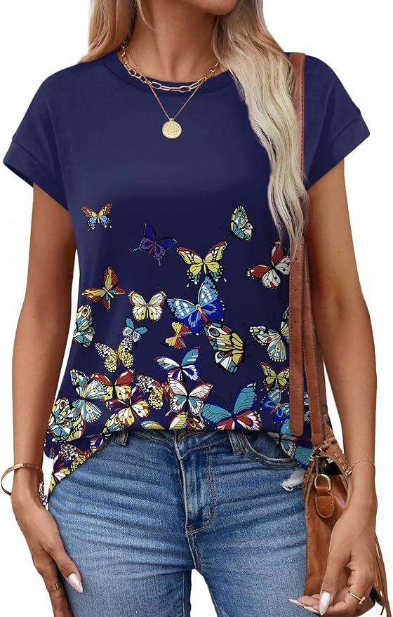 Alaroo Womens Summer Tops Short Sleeve Shirts Crew Neck Tshirt Cute Trendy Tunic Blouses (S-3XL) - Image 3