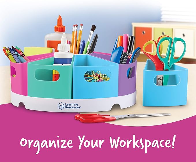 Learning Resources Create-a-Space Storage Center, Pastel | Rotating Caddy Organizer for Kids, Art Supply Organizers for Markers, Pens and Pencils, Classroom Table Caddy for Teachers - Image 3