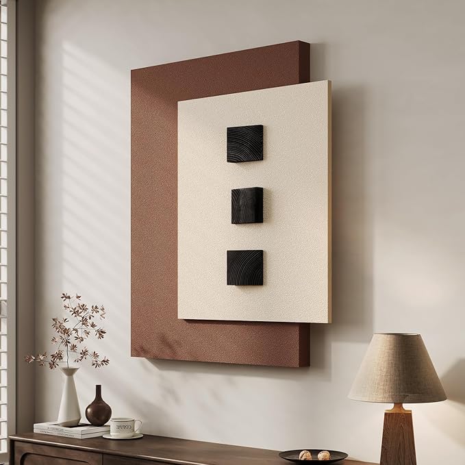 Cuspin Modern 3D Wood Wall Art for Living Room, Neutral Minimalist Textured Artwork for Walls, Beige Brown Paintings Wall Decor for Bedroom Dining Room Hallway by Cuspin