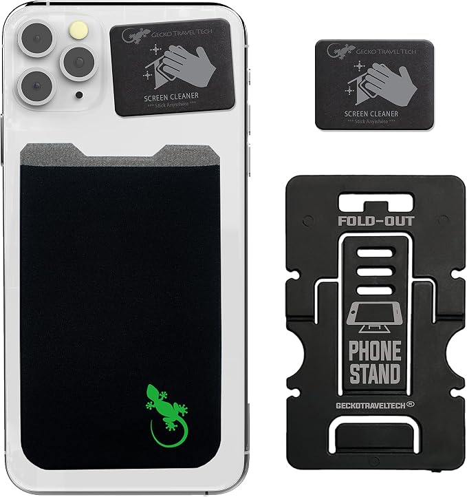 Phone Wallet - Adhesive Card Holder - Cell Phone Pouch - Stick on Lycra Pocket by Gecko - Carry Credit Cards and Cash by GeckoTravelTech