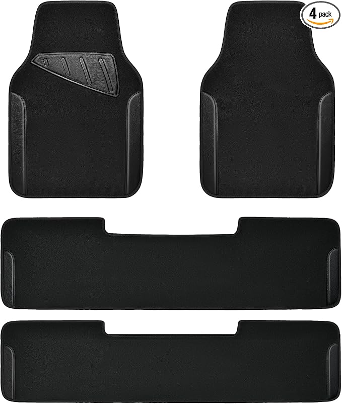 CAR PASS Waterproof Universal Faux Leather 3Row Car Floor Mats, Black Car Mats Fit for SUV,Vans,sedans, Trucks,Set of Vehicles Car Carpet with Driver Heel Pad and Anti-Slip Nibs Backing (Black 3Row) by CARPASS