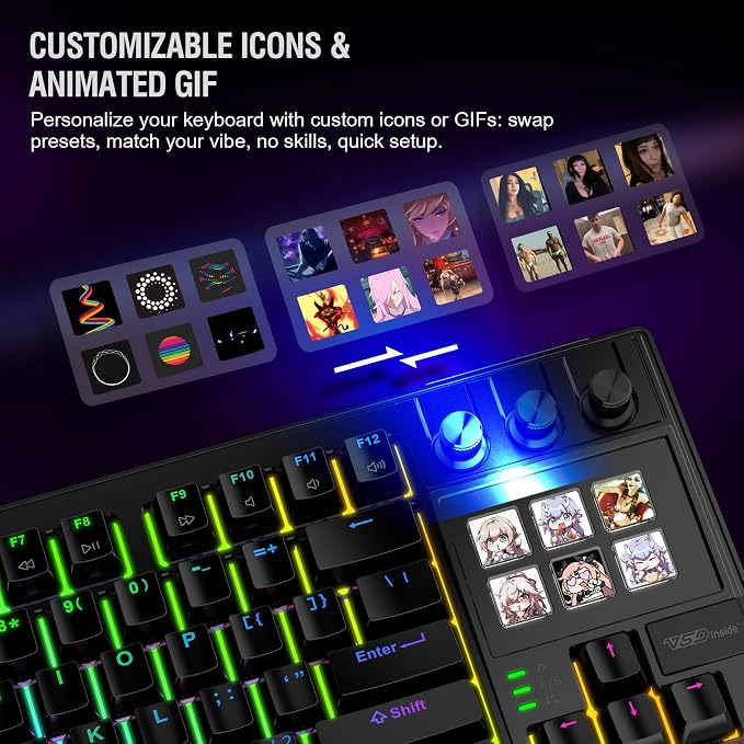 K1 Pro Macro Keyboard, Wired Only Full-Key Programmable On-Board Keypad, Custom Gaming Streaming Mechanical Keyboards with Screen & Knob, Gasket, RGB Backlit, Hot Swappable Shortcut Pad - Image 3