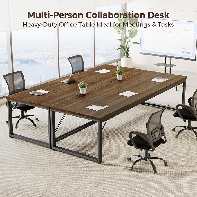 Mericonia 63 Inch Computer Desk, 1" Thick Large Office Table, Walnut | Modern Simple Style, Heavy Duty Industrial Frame, Large Study & Writing Table for Home Bedroom Work - Image 3