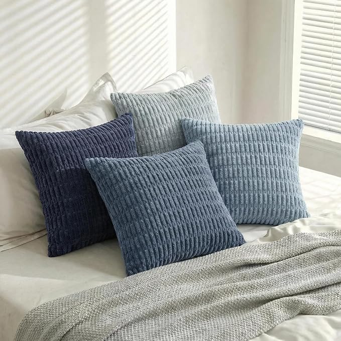 Fancy Homi 4 Packs Decorative Throw Pillow Covers for Living Room Couch Bed, Modern Farmhouse Boho Home Décor Accent Cushion Case, 28" x 28", Blue Series - Image 3