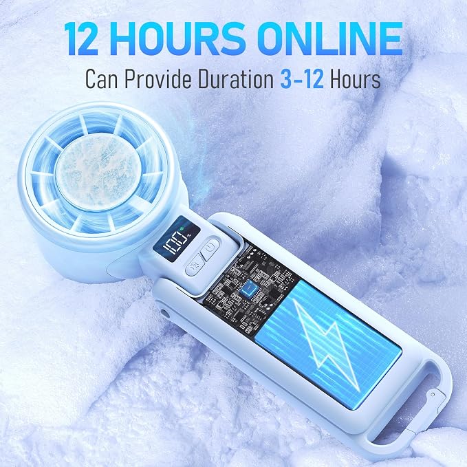 PlayHot Upgraded Portable Handheld Fan with 60°F Ice Cooling, Up tp 12Hrs Personal Fans Portable Rechargeable, 5 Speed 25550RPM Powerful Portables Fan Handheld, Hand/Neck/Desk Fan 3 IN 1(Blue) - Image 5