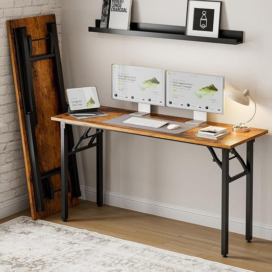 Frylr Small Folding Computer Desk – Portable 55.1 Inch Foldable Laptop Table, Collapsible and Compact for Easy and Fast Setup, Lightweight for Small Spaces, Home Craft and Study Use, Rustic Brown by Frylr