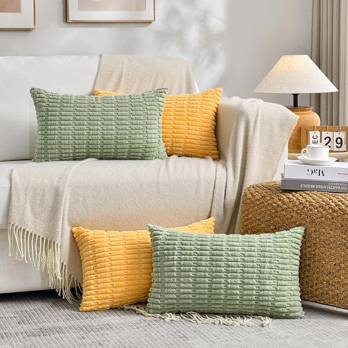 Fancy Homi 4 Packs Decorative Throw Pillow Covers for Living Room Couch Bed, Modern Farmhouse Boho Home Décor Accent Cushion Case, 20" x 12", Yellow Green Series by Fancy+Homi