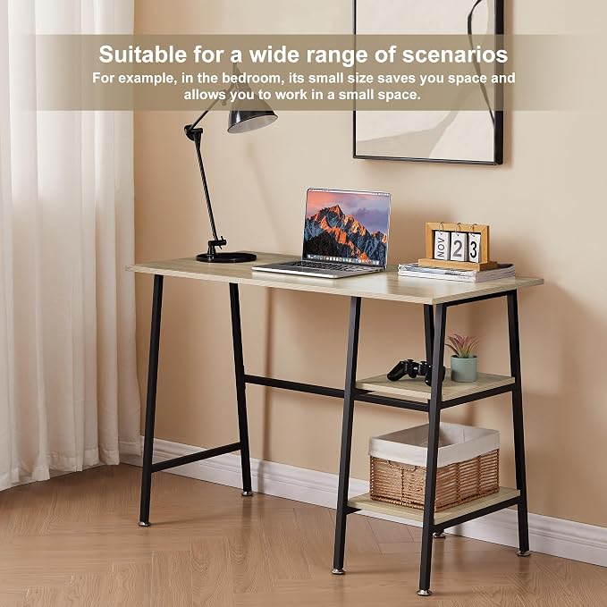 VECELO 43 Inch Computer Home Office Desk, Modern Simple Writing Desk with Storage for Bedroom, Simple Table Modern Student Study Desk,Water Proof, Oak+Black Leg - Image 4
