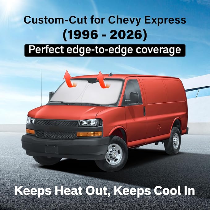 EcoNour Windshield Sunshade for Chevrolet Express 1996-2024 2025 2026, Sun Visor for Front Windshield & Window Sun Shade Cover, UV Heat Blocker & Protector, Car Accessories - Image 2