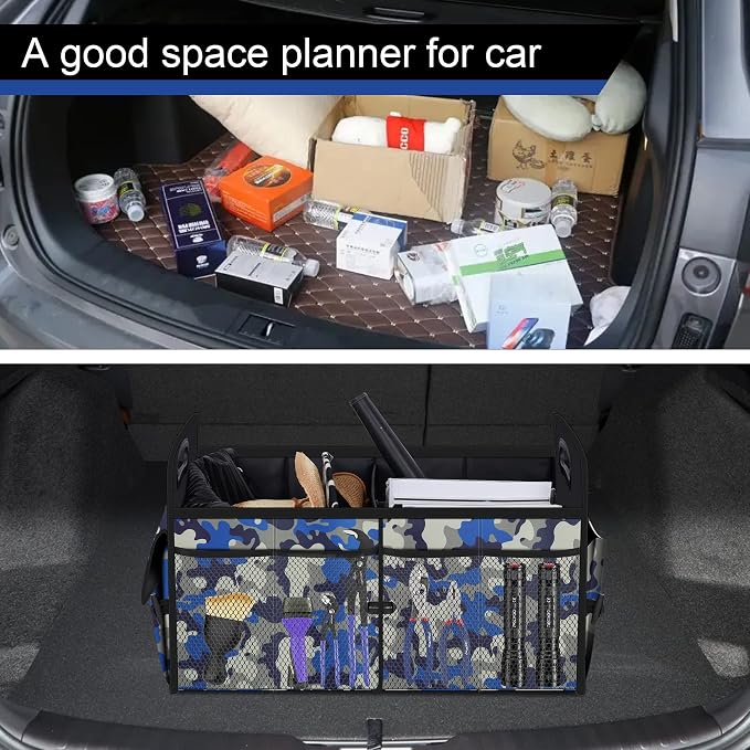 Femuar Car Trunk Organizer with 72L Large Capacity Waterproof Collapsible and 11 Pockets, Trunk Organizer for Car SUV/Jeep/Sedan, Large Size, Blue Camouflage - Image 6