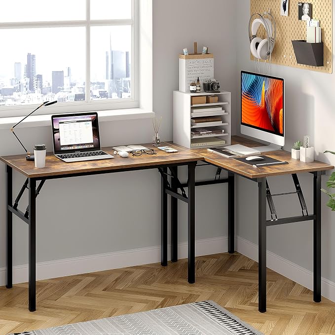Need Office Computer Desk 47.2x23.6 in Sturdy Folding Laptop Table Retro | Black Frame Writing Gaming Work Table/Foldable Home Office Desk/Sewing Table, No Assembly Required - Image 4