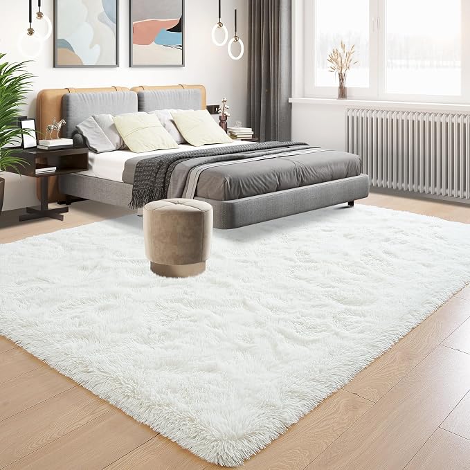 Tepook Fluffy Large Rugs for Living Room, Shag Area Rug 6x9 Soft Carpet for Bedroom, Modern Shaggy Rug for Kids Boys Girls, Plush Indoor Nursery Home Decor Rug with Non-Slip Bottom, Cream White - Image 3