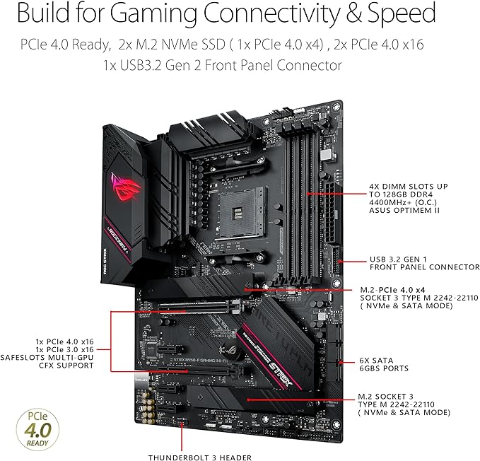 Asus ROG Strix B550-F Gaming WiFi II AMD AM4 (3rd Gen Ryzen) ATX Gaming Motherboard (PCIe 4.0,WiFi 6E, 2.5Gb LAN, BIOS Flashback, HDMI 2.1, Addressable Gen 2 RGB Header and Aura Sync) - Image 4