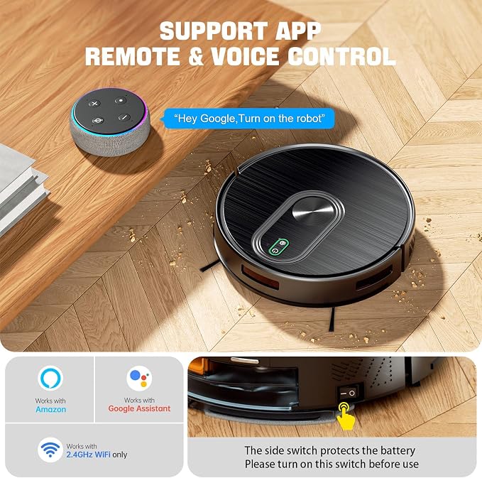 Robot Vacuum and Mop, 6500Pa Suction, 2 in 1 Robotic Vacuum with Gyro Inertial Navigation, 200 Min Runtime, App/Remote/Voice Control, Ideal for Pet Hair, Hard Floor, Carpet - Image 3