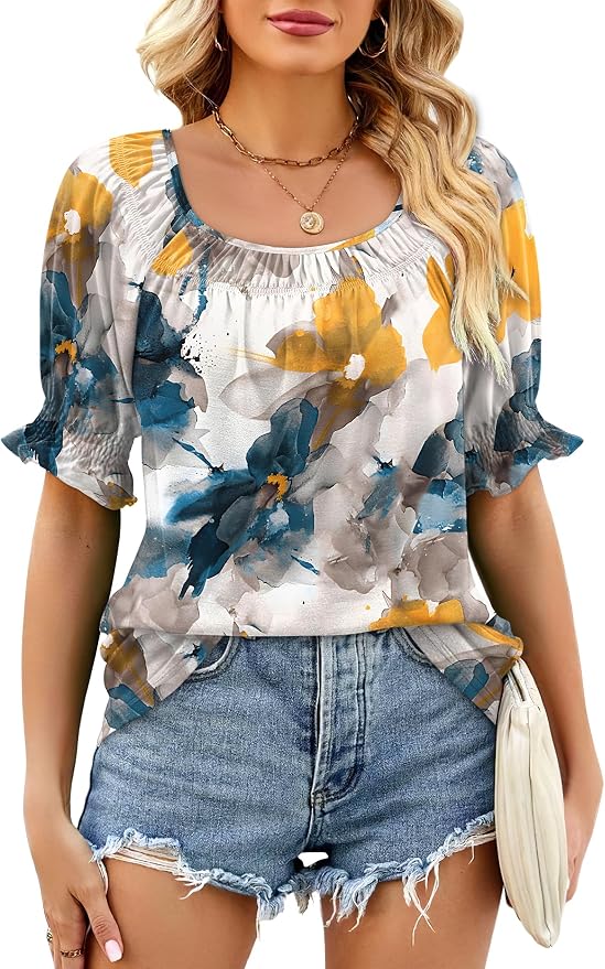 WIHOLL Womens Short Sleeve Square Neck Summer Tops Dressy Casual Blouses Trendy Clothes 2026 - Image 2