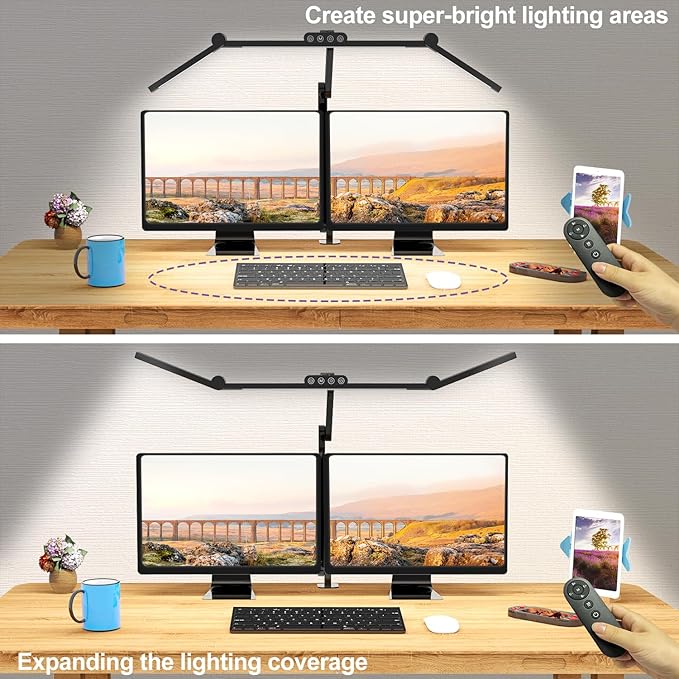Micomlan Desk Lamp with Clamp, Architect Led Desk Lamp for Home Office with Remote Control, 24W Ultra Bright Auto Dimming Computer Light Adjustable Table Light for Working Workbench (Remote) - Image 2