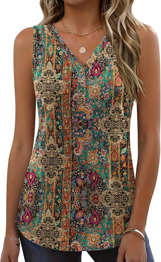 Zeagoo Tank Tops for Women 2026 Summer Top Henley Shirts Dressy Casual Loose Fit V-Neck Button Down Sleeveless Tshirt Blouse by Zeagoo
