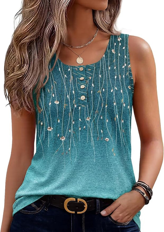 Zeagoo Womens Tank Tops Summer Sleeveless Tops Loose Button Henley Shirts Crew Neck Dress Casual 2026 Clothes by Zeagoo